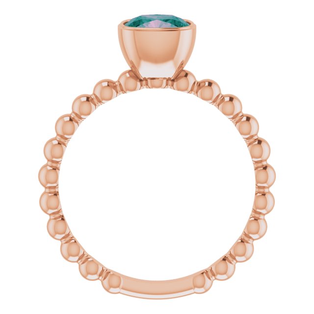 14K Gold Cushion Lab-Grown Alexandrite Family Beaded Stackable Ring - Rose Gold - view 2