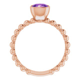 14K Gold Cushion Natural Amethyst Family Beaded Stackable Ring - Rose Gold - view 2