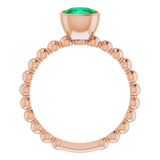 14K Gold Cushion Lab-Grown Emerald Family Beaded Stackable Ring - Rose Gold - view 2