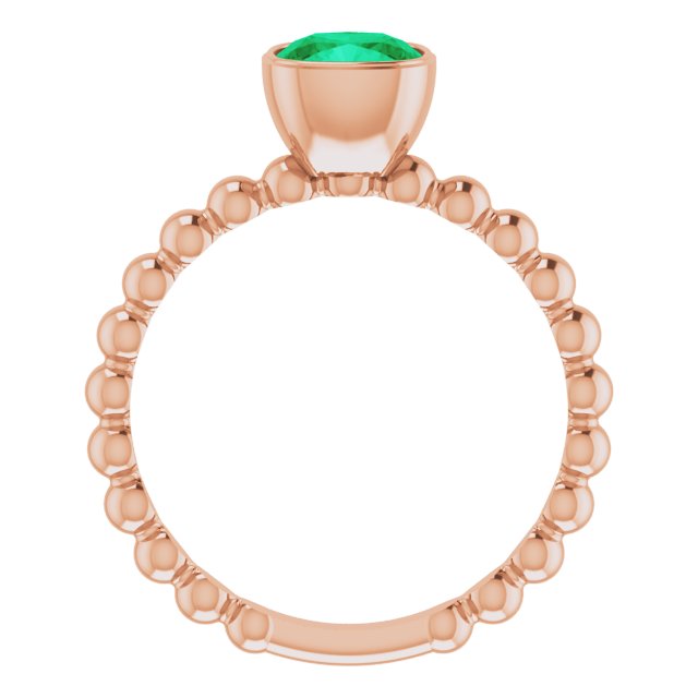 14K Gold Cushion Lab-Grown Emerald Family Beaded Stackable Ring - Rose Gold - view 2
