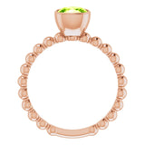 14K Gold Cushion Natural Peridot Family Beaded Stackable Ring - Rose Gold - view 2