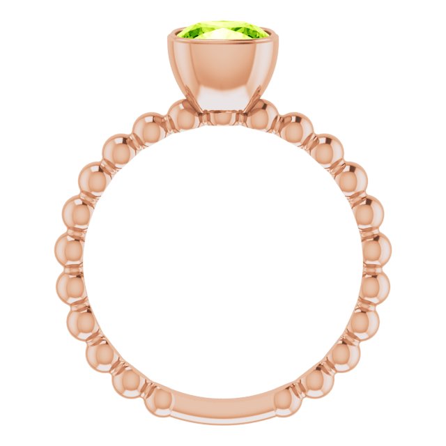 14K Gold Cushion Natural Peridot Family Beaded Stackable Ring - Rose Gold - view 2