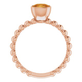 14K Gold Cushion Natural Citrine Family Beaded Stackable Ring - Rose Gold - view 2