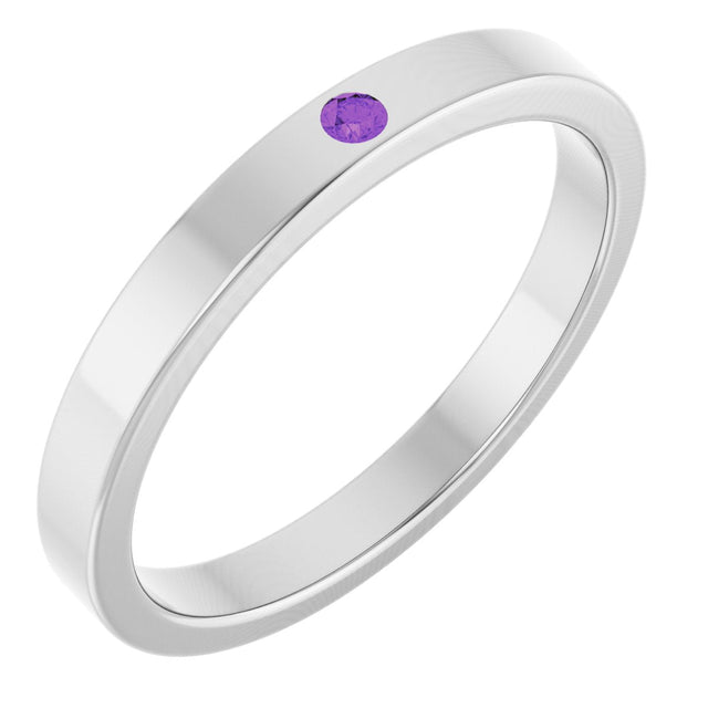 14K Gold Round Natural Amethyst Family Stackable Ring – 1.75mm Stones - White Gold