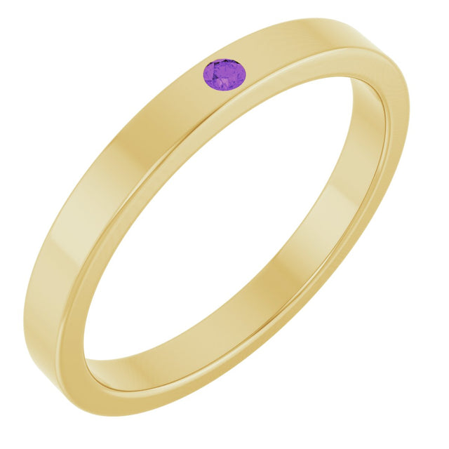 14K Gold Round Natural Amethyst Family Stackable Ring – 1.75mm Stones - Yellow Gold