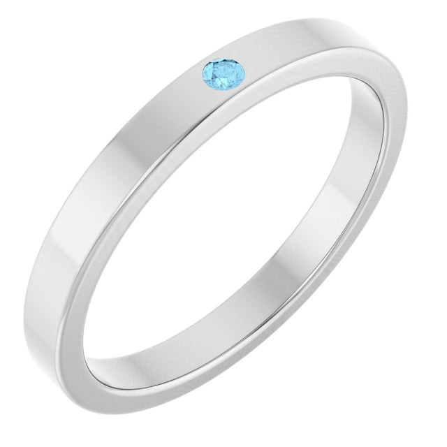 14K Gold Round Natural Aquamarine Family Stackable Ring – 1.75mm Stones - White Gold