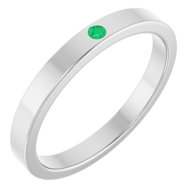 14K Gold Round Lab-Grown Emerald Family Stackable Ring – 1.75mm Stones - White Gold