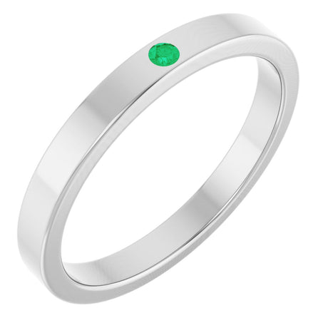 14K Gold Round Natural Emerald Family Stackable Ring – 1.75mm Stones - White Gold