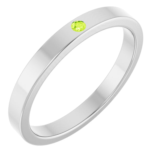 14K Gold Round Natural Peridot Family Stackable Ring – 1.75mm Stones - White Gold