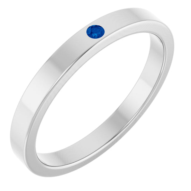 14K Gold Round Natural Blue Sapphire Family Stackable Ring – 1.75mm Stones - White Gold