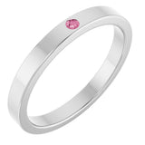 14K Gold Round Natural Pink Tourmaline Family Stackable Ring – 1.75mm Stones - White Gold