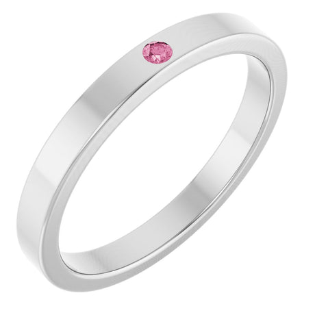 14K Gold Round Natural Pink Tourmaline Family Stackable Ring – 1.75mm Stones - White Gold