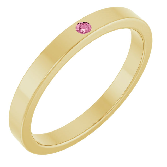 14K Gold Round Natural Pink Tourmaline Family Stackable Ring – 1.75mm Stones - Yellow Gold