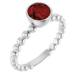 14K Gold Round Natural Mozambique Garnet Family Beaded Stackable Ring - White Gold