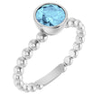 14K Gold Round Natural Aquamarine Family Beaded Stackable Ring - White Gold