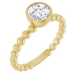 14K Gold Round Natural White Sapphire Family Beaded Stackable Ring - Yellow Gold