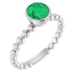 14K Gold Round Lab-Grown Emerald Family Beaded Stackable Ring - White Gold