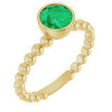 14K Gold Round Natural Emerald Family Beaded Stackable Ring - Yellow Gold