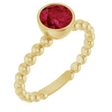 14K Gold Round Lab-Grown Ruby Family Beaded Stackable Ring - Yellow Gold