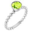 14K Gold Round Natural Peridot Family Beaded Stackable Ring - White Gold
