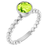 14K Gold Round Natural Peridot Family Beaded Stackable Ring - White Gold