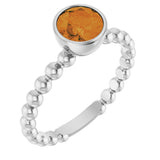 14K Gold Round Natural Citrine Family Beaded Stackable Ring - White Gold