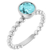 14K Gold Round Natural Blue Zircon Family Beaded Stackable Ring - White Gold