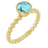 14K Gold Round Natural Blue Zircon Family Beaded Stackable Ring - Yellow Gold