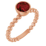 14K Gold Round Natural Mozambique Garnet Family Beaded Stackable Ring - Rose Gold