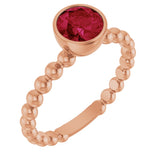 14K Gold Round Lab-Grown Ruby Family Beaded Stackable Ring - Rose Gold
