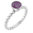 14K Gold Round Lab-Grown Alexandrite Family Beaded Stackable Ring - White Gold