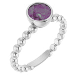14K Gold Round Lab-Grown Alexandrite Family Beaded Stackable Ring - White Gold