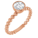 14K Gold Round Natural Diamond Family Beaded Stackable Ring - Rose Gold