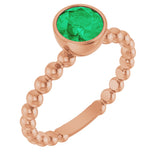 14K Gold Round Lab-Grown Emerald Family Beaded Stackable Ring - Rose Gold