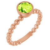 14K Gold Round Natural Peridot Family Beaded Stackable Ring - Rose Gold