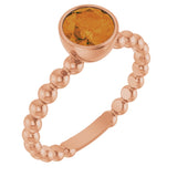 14K Gold Round Natural Citrine Family Beaded Stackable Ring - Rose Gold