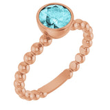14K Gold Round Natural Blue Zircon Family Beaded Stackable Ring - Rose Gold