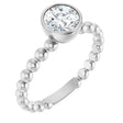 14K Gold Round Natural White Sapphire Family Beaded Stackable Ring - White Gold