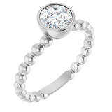 14K Gold Round Natural White Sapphire Family Beaded Stackable Ring - White Gold