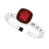 14K Gold Cushion Natural Mozambique Garnet Family Beaded Stackable Ring - White Gold - view 5