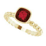 14K Gold Cushion Natural Mozambique Garnet Family Beaded Stackable Ring - Yellow Gold - view 5