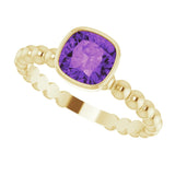 14K Gold Cushion Natural Amethyst Family Beaded Stackable Ring - Yellow Gold - view 5