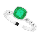 14K Gold Cushion Lab-Grown Emerald Family Beaded Stackable Ring - White Gold - view 5