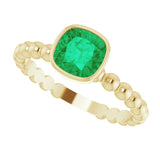 14K Gold Cushion Lab-Grown Emerald Family Beaded Stackable Ring - Yellow Gold - view 5