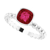 14K Gold Cushion Lab-Grown Ruby Family Beaded Stackable Ring - White Gold - view 5