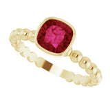 14K Gold Cushion Lab-Grown Ruby Family Beaded Stackable Ring - Yellow Gold - view 5