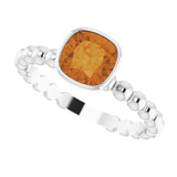 14K Gold Cushion Natural Citrine Family Beaded Stackable Ring - White Gold - view 5