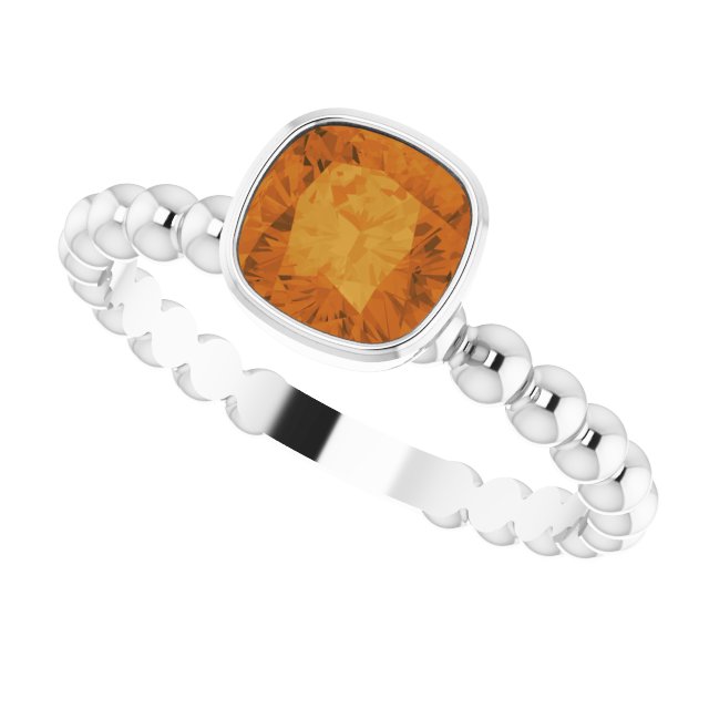 14K Gold Cushion Natural Citrine Family Beaded Stackable Ring - White Gold - view 5