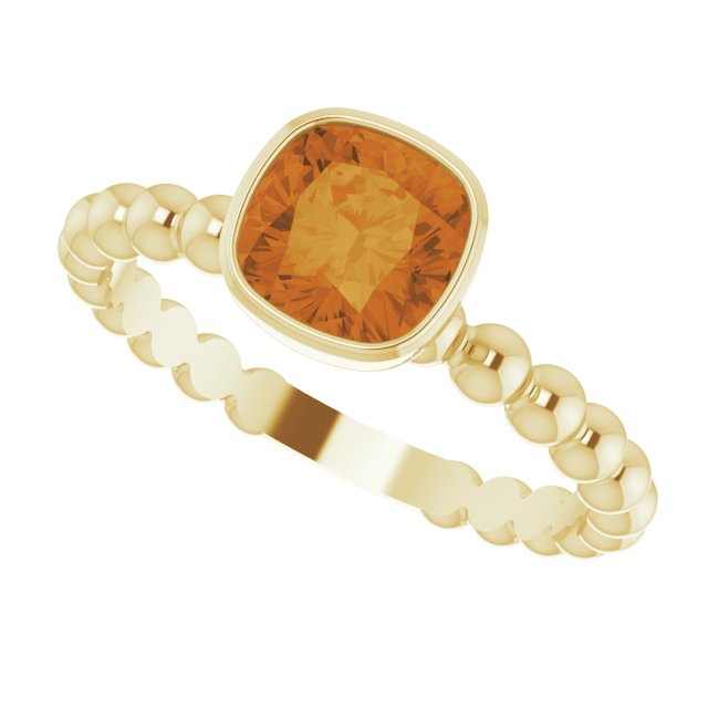 14K Gold Cushion Natural Citrine Family Beaded Stackable Ring - Yellow Gold - view 5
