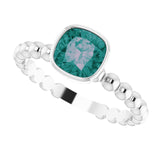 14K Gold Cushion Lab-Grown Alexandrite Family Beaded Stackable Ring - White Gold - view 5